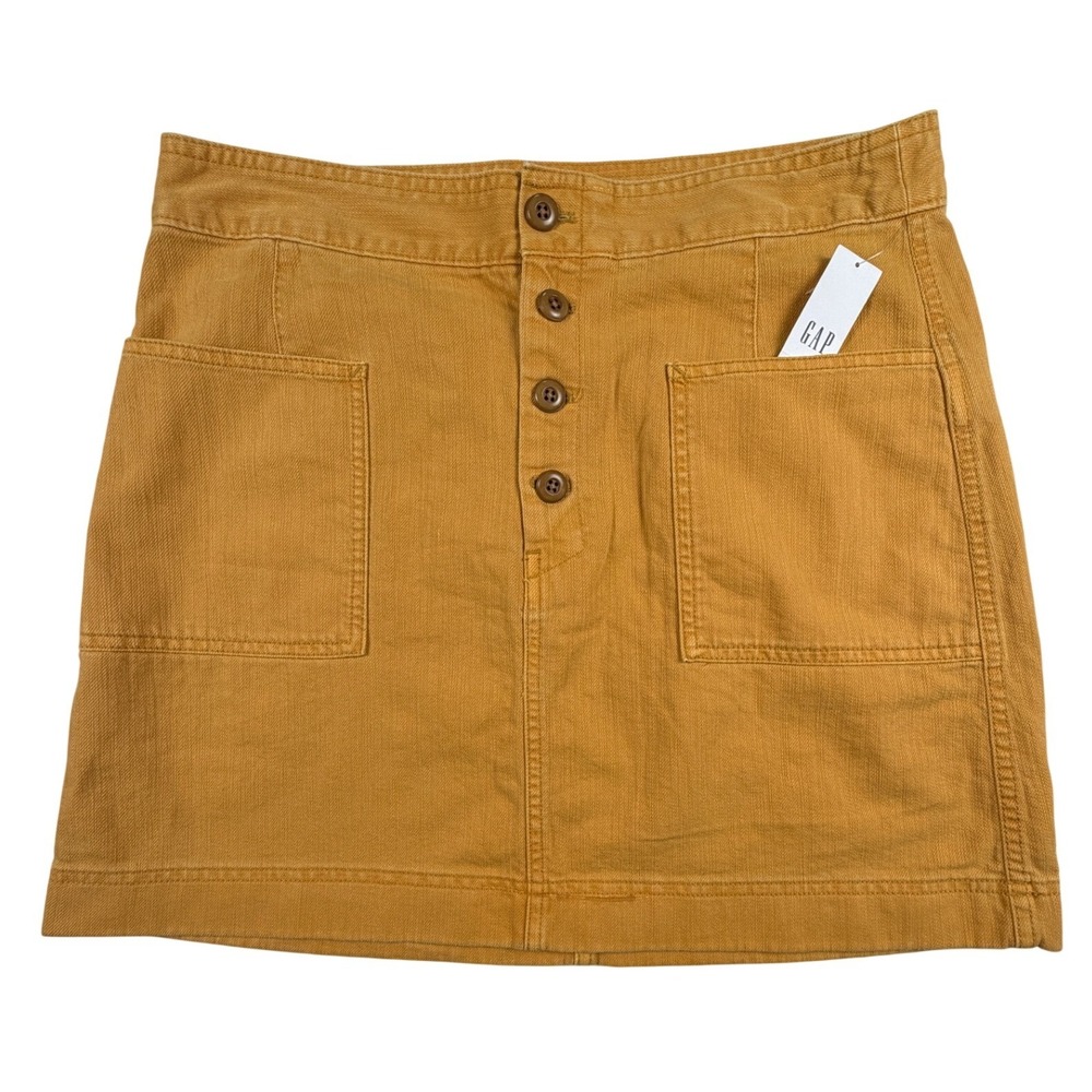 Gap Khakis Mustard Yellow Button Front Utility Mini Skirt Size 12‎ Cotton Twill